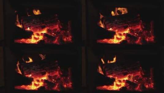 壁炉燃烧特写高清在线视频素材下载