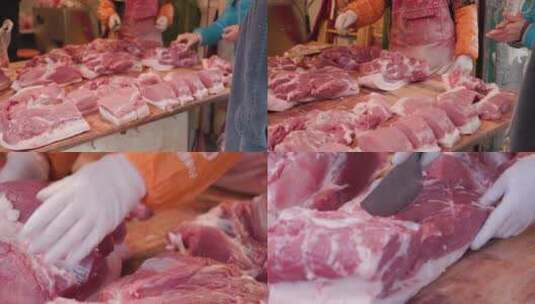 逛市场买卖猪肉摊位新鲜菜篮子  4k实拍高清在线视频素材下载