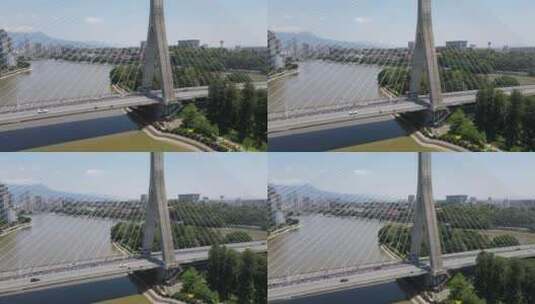 福建福州闽江三县洲大桥航拍高清在线视频素材下载