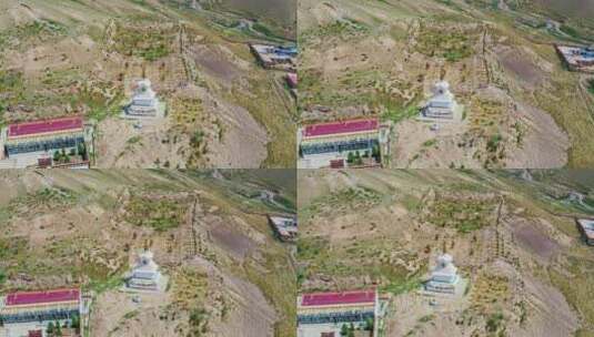 中国甘肃省武威市航拍藏族达隆寺佛教白塔高清在线视频素材下载