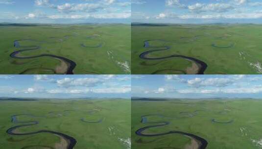 航拍天堂草原蜿蜒河流高清在线视频素材下载