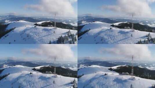 雪山山顶上的通信天线高清在线视频素材下载