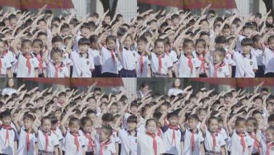 小学生校园生活老师教学升旗仪式国旗高清在线视频素材下载