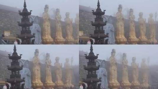 五台山东台雾中的望海寺禅院高清在线视频素材下载