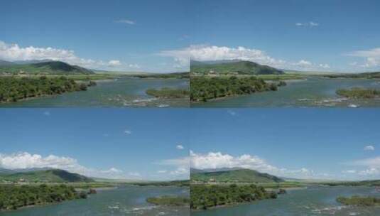 晴朗天气下高原的河流和山川高清在线视频素材下载