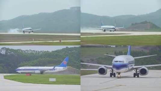玉林福绵机场飞机降落镜头组合高清在线视频素材下载