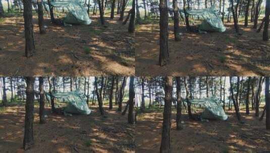 树林中户外野营的帐篷高清在线视频素材下载