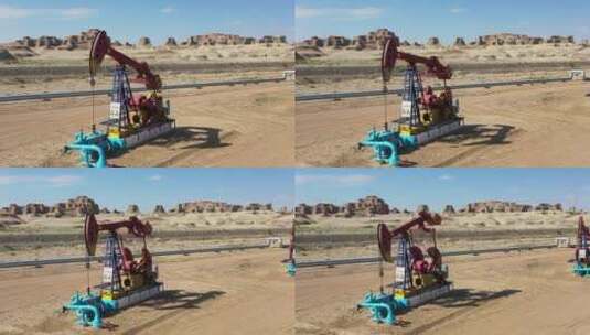 新疆克拉玛依乌尔禾魔鬼城油田石油开采高清在线视频素材下载