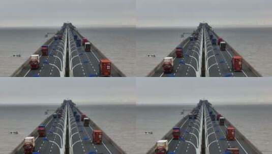 航拍跨海大桥希望道路港口交通运输高清在线视频素材下载
