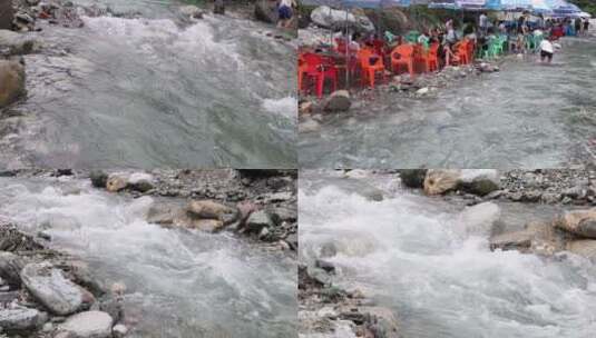 夏日小溪清澈的潺潺溪流4k踏水玩水合集高清在线视频素材下载