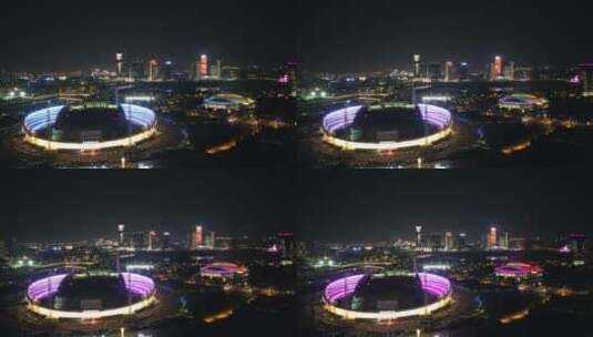 浙江义乌城市地标夜景滑动变焦航拍高清在线视频素材下载