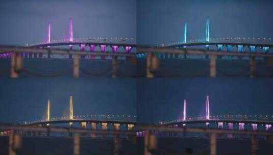 港珠澳大桥夜景珠海段望桥驿站延时摄影高清在线视频素材下载