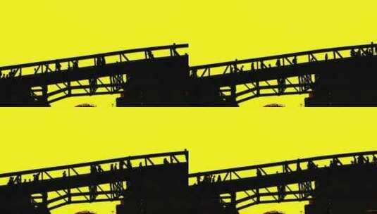 黄背景下的过街天桥剪影高清在线视频素材下载