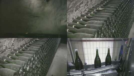 香槟酒窖香槟酒的窑存和封装高清在线视频素材下载