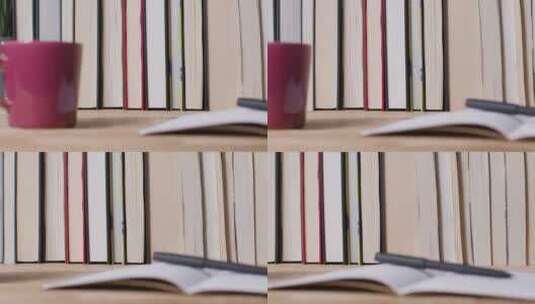书桌上书籍的低角度拍摄高清在线视频素材下载