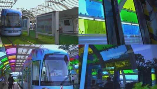 广州第一条有轨电车（地面进站出站场景）高清在线视频素材下载