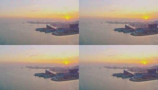 深圳蛇口码头港口落日海面航拍风光高清在线视频素材下载