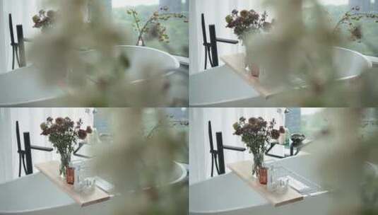 敞亮房间内白色豪华大浴缸高清在线视频素材下载