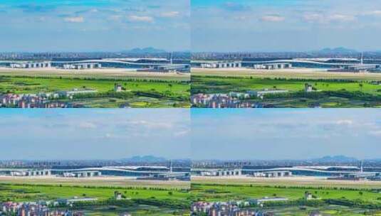 杭州萧山机场航空港全景延时摄影高清在线视频素材下载