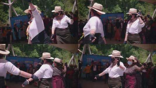 西藏拉萨布达拉宫藏族舞蹈锅庄人文实拍高清在线视频素材下载