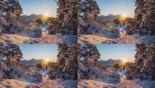 雪山冬季的雪景和夕阳高清在线视频素材下载