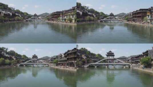 湖南湘西凤凰古城雪桥航拍高清在线视频素材下载