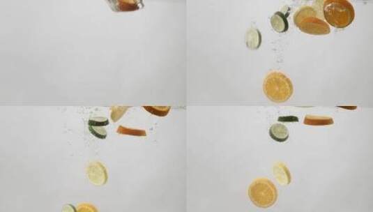 橘子柠檬片入水高清在线视频素材下载