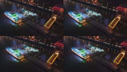 广州珠江日夜游船航拍高清在线视频素材下载