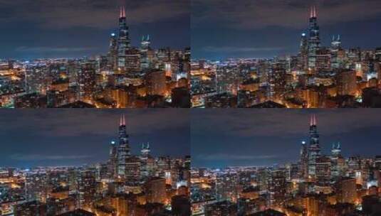芝加哥城市夜晚景观延时高清在线视频素材下载