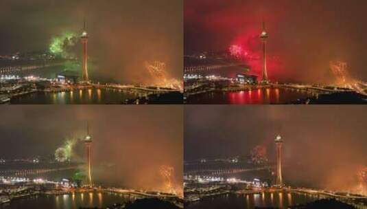 小雨中航拍烟花高清在线视频素材下载