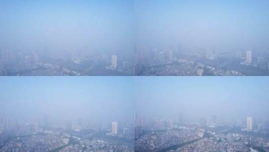 航拍广州城市天空雨雾天气高清在线视频素材下载
