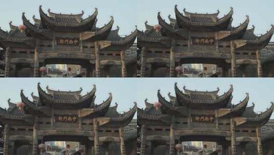 中南门古城木雕牌坊古镇高清在线视频素材下载