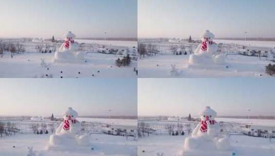 哈尔滨外滩雪人码头网红大雪人高清在线视频素材下载