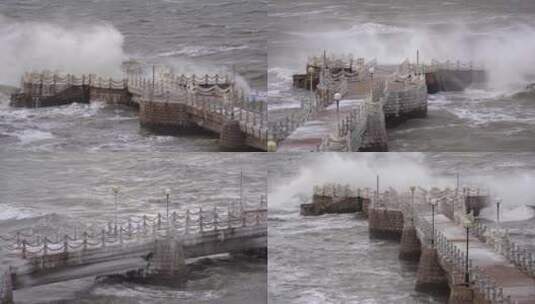 山东威海金海湾栈桥的海浪视频合集高清在线视频素材下载