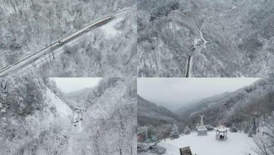 航拍秦岭终南山冬天自然风光雪景高清在线视频素材下载