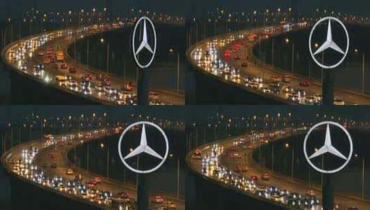 奔驰4S店旋转logo与野芷湖大桥高清在线视频素材下载