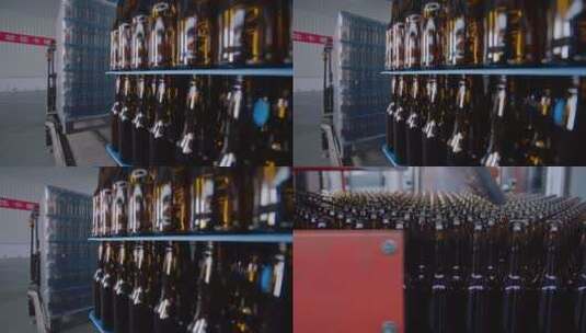 啤酒厂啤酒瓶罐装生产线传送带高清在线视频素材下载