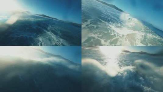 阳光海浪浪花汹涌穿越机航拍高清在线视频素材下载