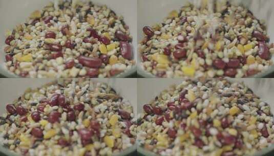 五谷杂粮粮食调入碗中高清在线视频素材下载