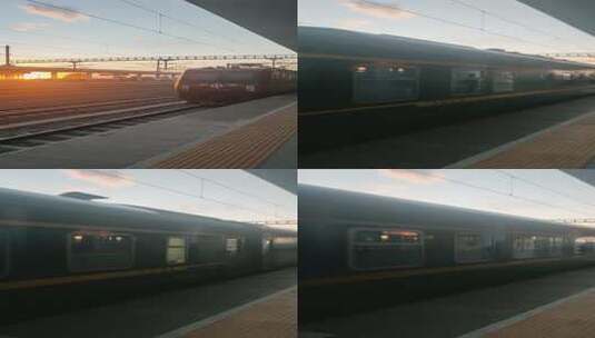 夕阳下的火车高清在线视频素材下载