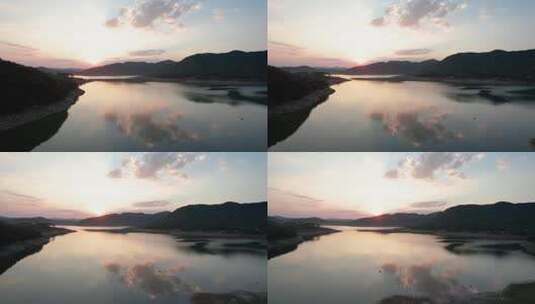 湖泊湿地日落夕阳自然风光4k航拍空镜高清在线视频素材下载