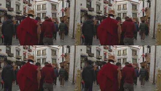 西藏大昭寺行人街景高清在线视频素材下载