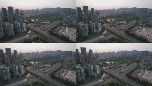 深圳红荔西路和香蜜湖路车流交通航拍高清在线视频素材下载