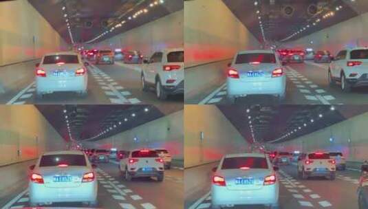 郑州堵车缓行下穿隧道车窗视角高清在线视频素材下载