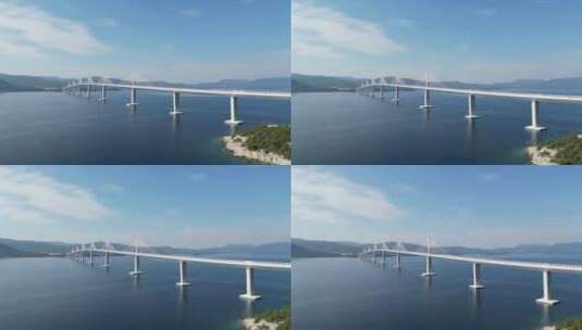 佩列沙茨桥，吊桥克罗地亚无人机鸟瞰图高清在线视频素材下载