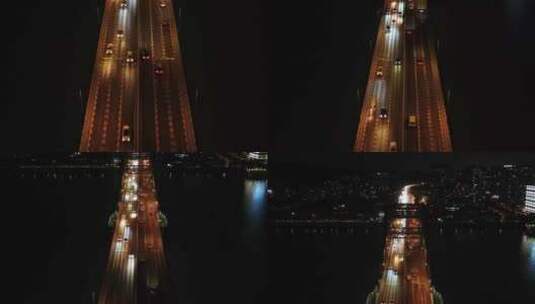 航拍杭州复兴大桥车流夜景高清在线视频素材下载