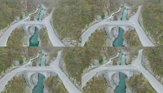 斯洛文尼亚索卡河上桥梁的鸟瞰图高清在线视频素材下载