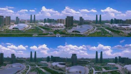 奥体中心杭州之门延时云高清在线视频素材下载