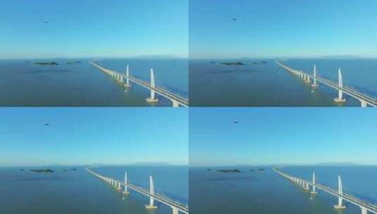 4K飞机经过澳门港珠澳大桥航拍高清在线视频素材下载