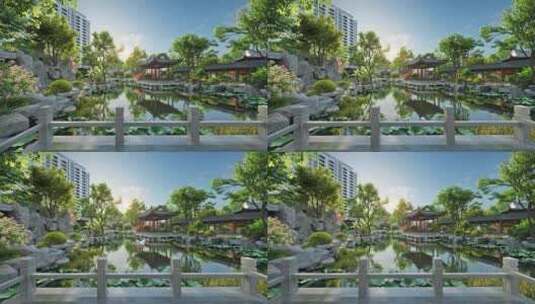 江南古典园林水景动画素材高清在线视频素材下载